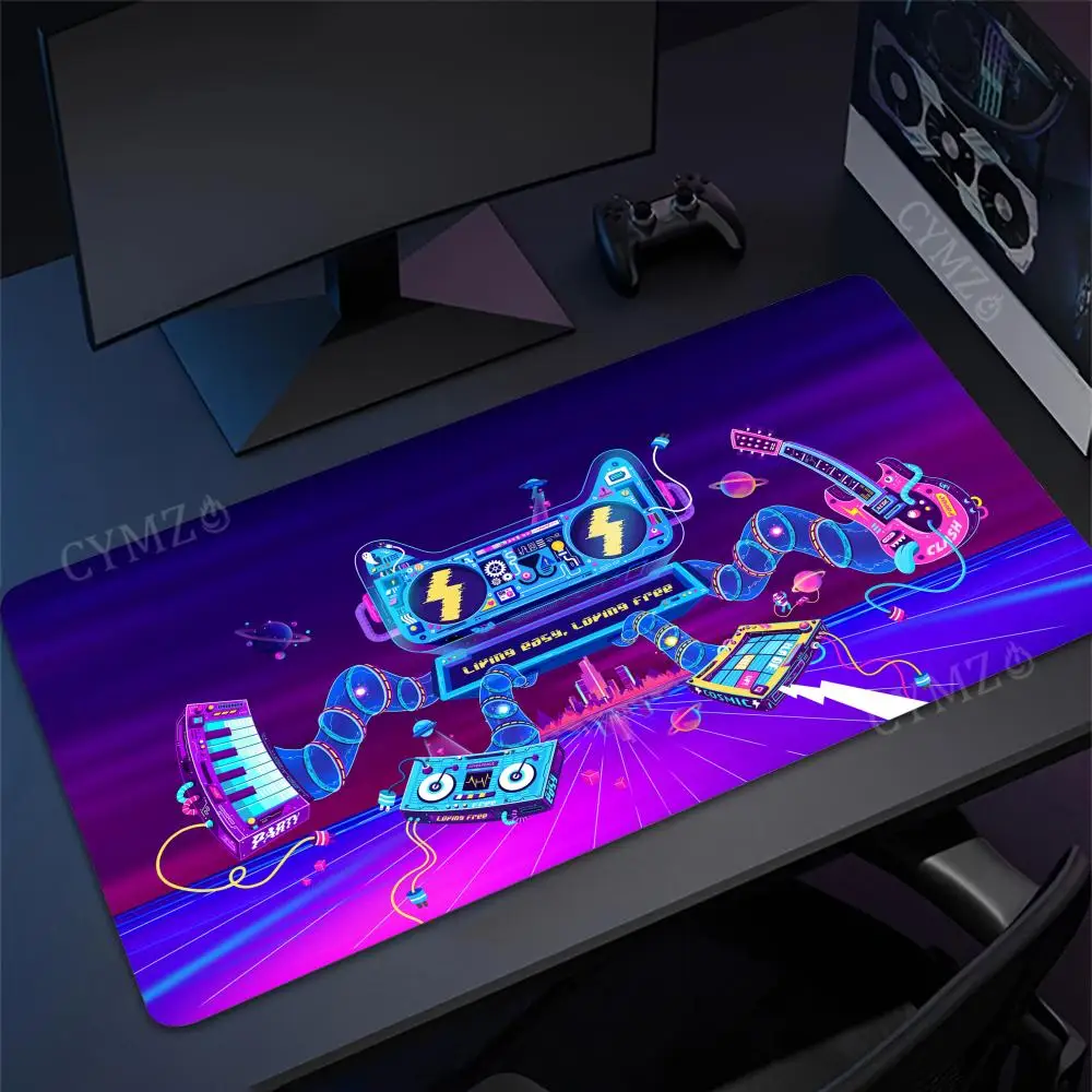 Cyber DJ turntable large Mouse Pad DJ Cat Creative Design Desk Mat Gaming pad Non-Slip Stitched Edge desk accessories mouse mat