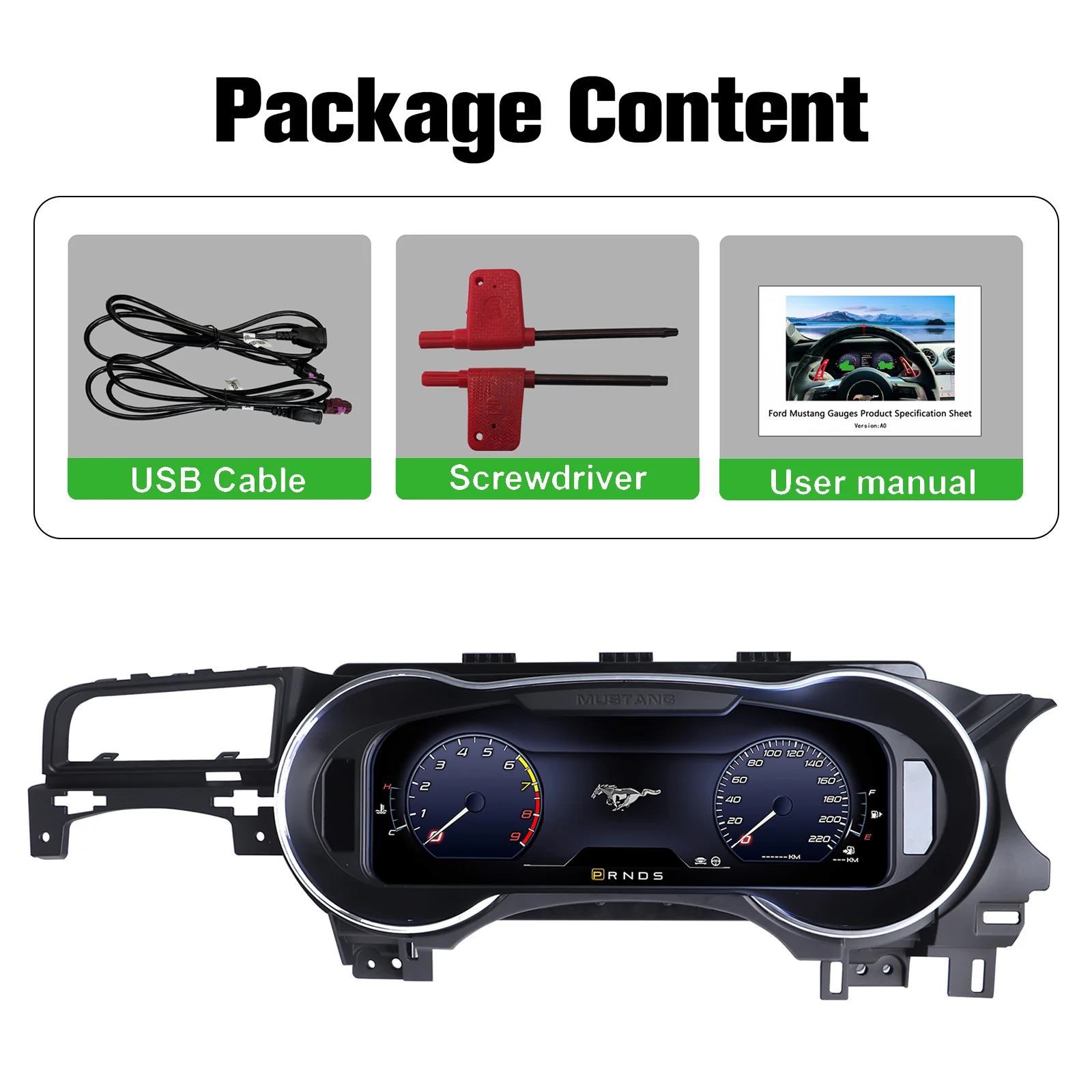 

12.3’’ Digital Instrument Cluster for Ford Mustang (2015-2021) Dashboard Speedometer Gauge,plug & play, non-destructive install