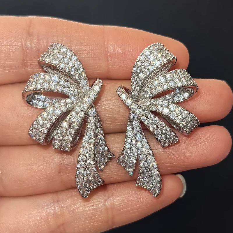 

Wedding Earrings Bridal Luxury Jewelry for Women Bowknot Stud Earrings Shiny Zircon Symmetrical Jewelry Gift Female