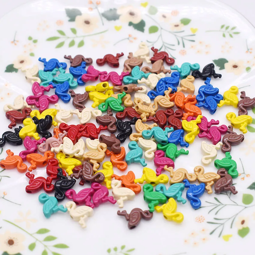 

8x12mm Color Flamingo Shape Beads Jewelry Findings Metal Alloy Beads For Jewelry Making DIY Bracelet Necklace hole 1.8mm