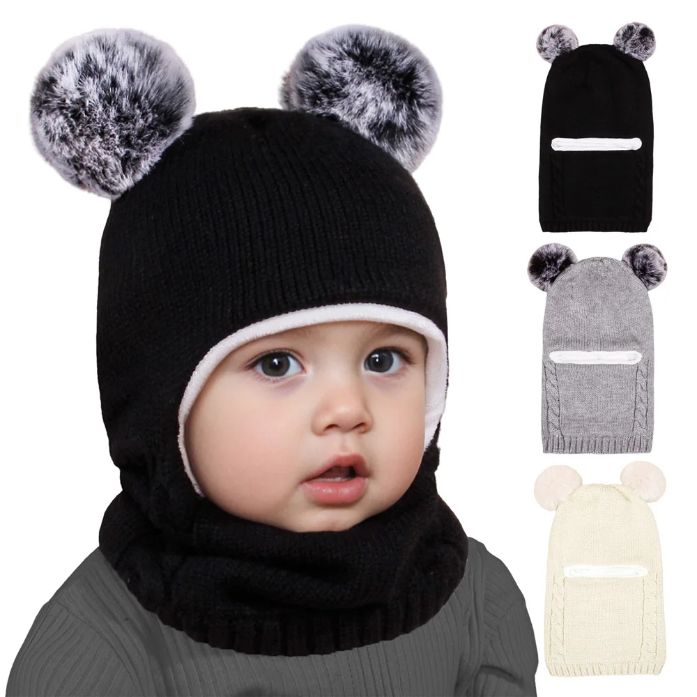 Kids Winter Hats Children' s velvet ear protection one-piece cap Children's two-ball cap Children's comfortable soft  hat