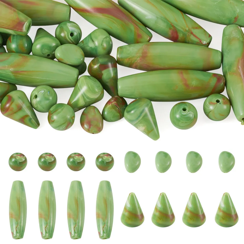 40Pcs 4 Styles Opaque Acrylic Imitation Gemstone Beads Round & Teardrop & Rice Shape Beads for Necklace Jewelry Making Craft