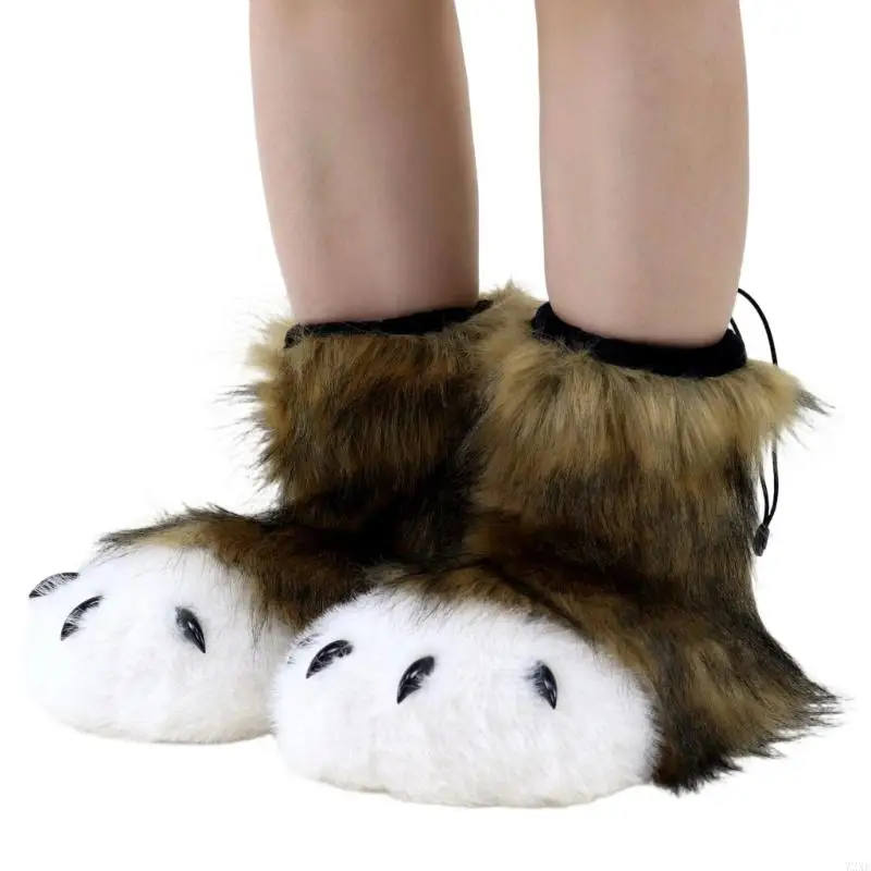 

72XE Cats Wolf Dog Foxes Fursuit Feet Paws Claw Shoes Furry Animal Fuzzy Slippers Halloween Cosplay Costume Accessories