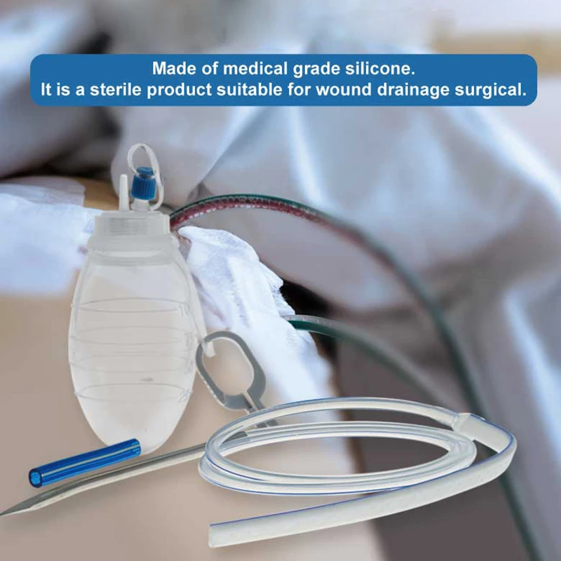 

KranVer 1PC Silicone Reservoir and Flat Perforated Drain with Trocar Wound Drainage System Sterile Wound Drainage Surgical