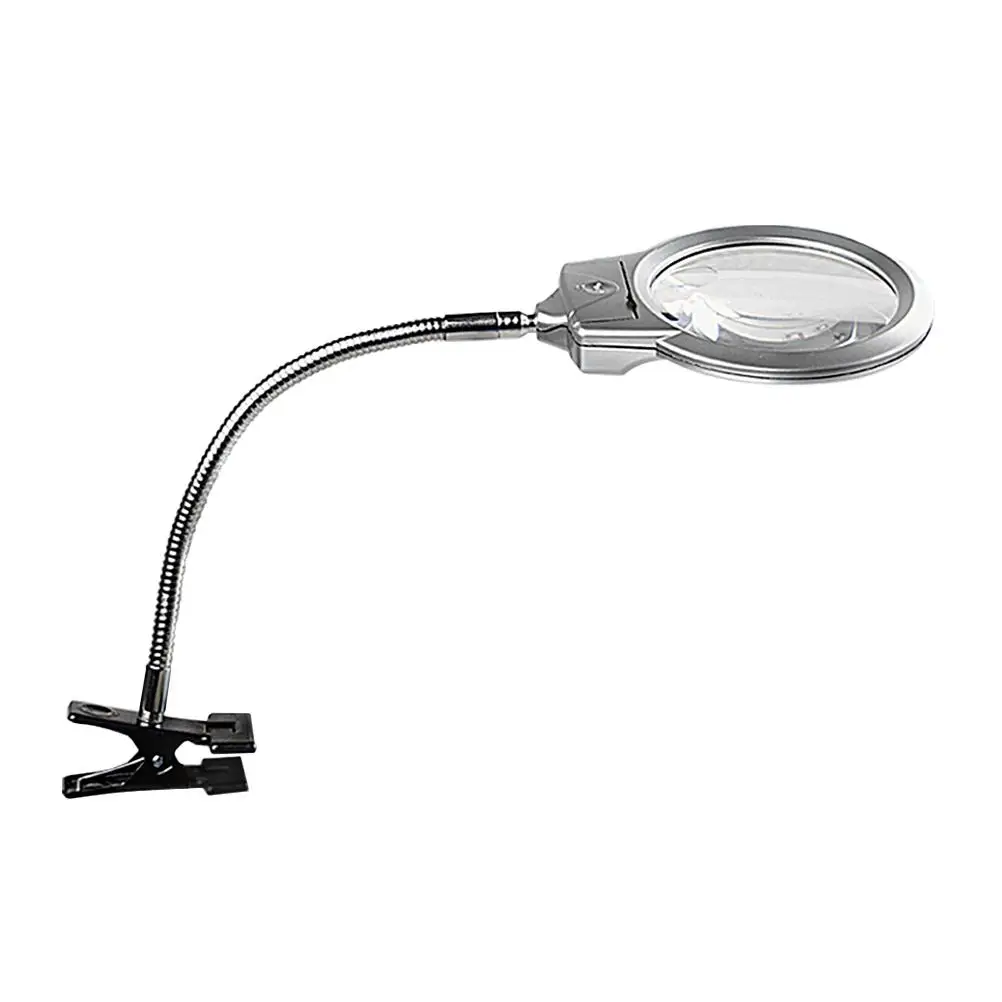 

LED Reading Magnifier Clip on Magnifying Glass Lamp Adjustable Metal Hose Acrylic Lens H held Lab Glasses Clear Magnification