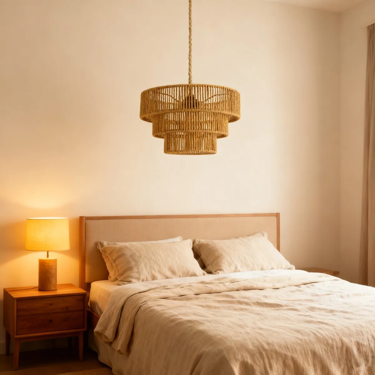 JOYINLED المنسوجة ورقة حبل قلادة ضوء ، 32 سنتيمتر بوهو الروطان الثريا مزرعة البيج عاكس الضوء لغرفة المعيشة غرفة الطعام مصباح #5