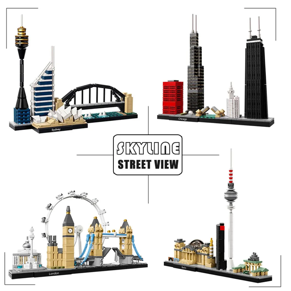 Creative stree View London Sydney Chicago Building Blocks Kit Bricks Classic City Model Kid Toys Gift 21033 21032 21034 21038