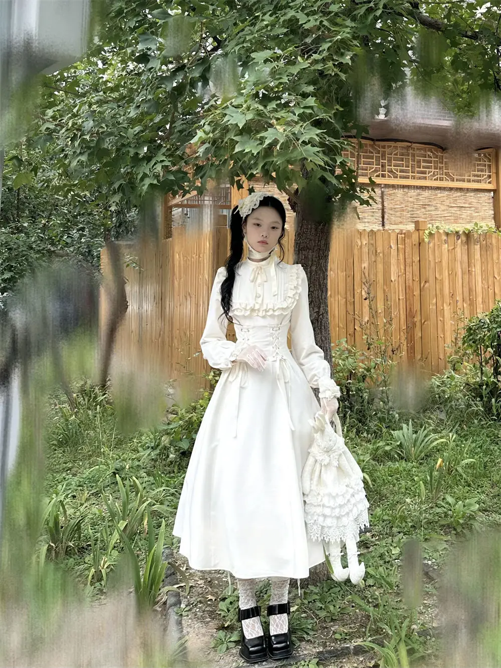 

French Gentle Refined Handmade Lace Design Long Sleeve Dress Spring New Temperament Waist-Controlled Strap A- line
