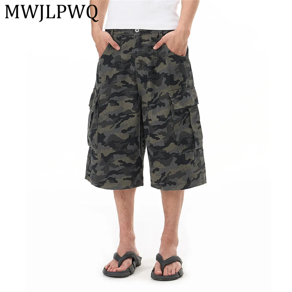

Мужские летние повседневные брюки в американском стиле MWJLPWQ, модные уличные шорты с широкими штанинами и множеством карманов, модель 14462