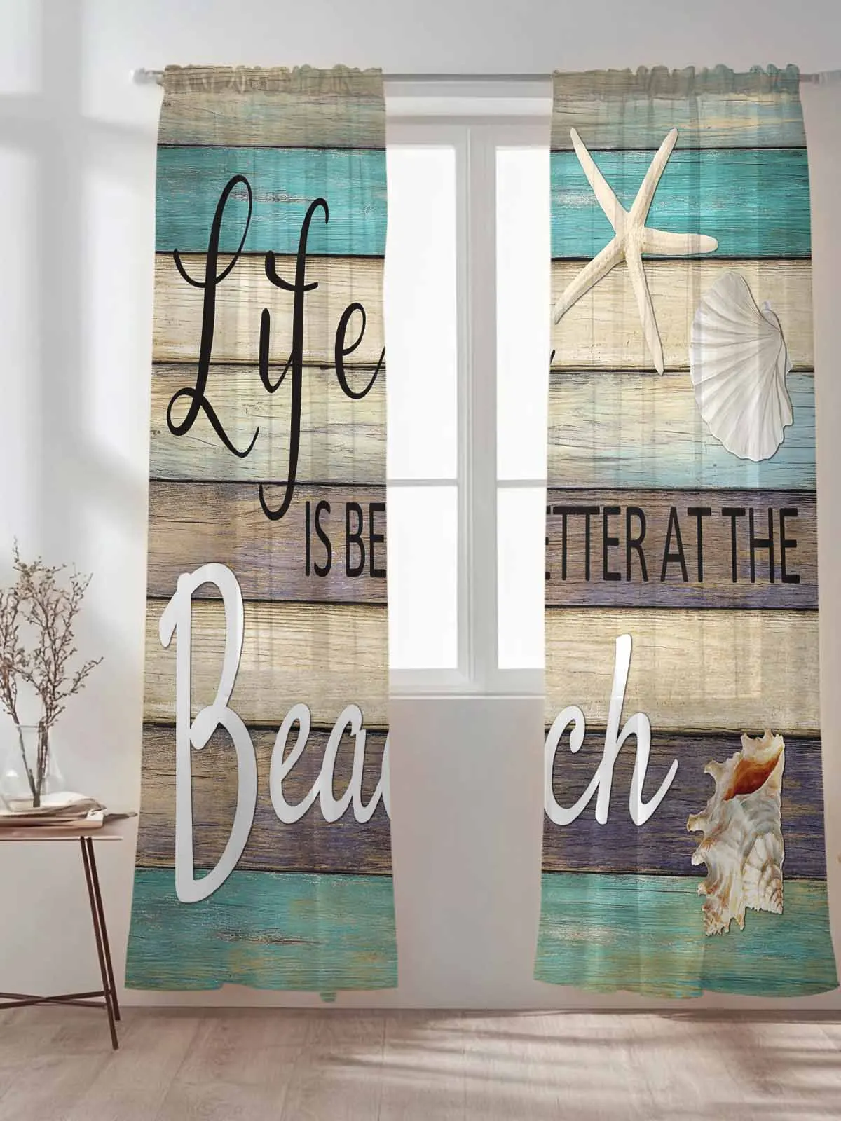 

Rustic Life Is Better at The Beach Tulle Sheer Curtains for Living Room Bedroom Kitchen Decoration Voile Organza Curtains