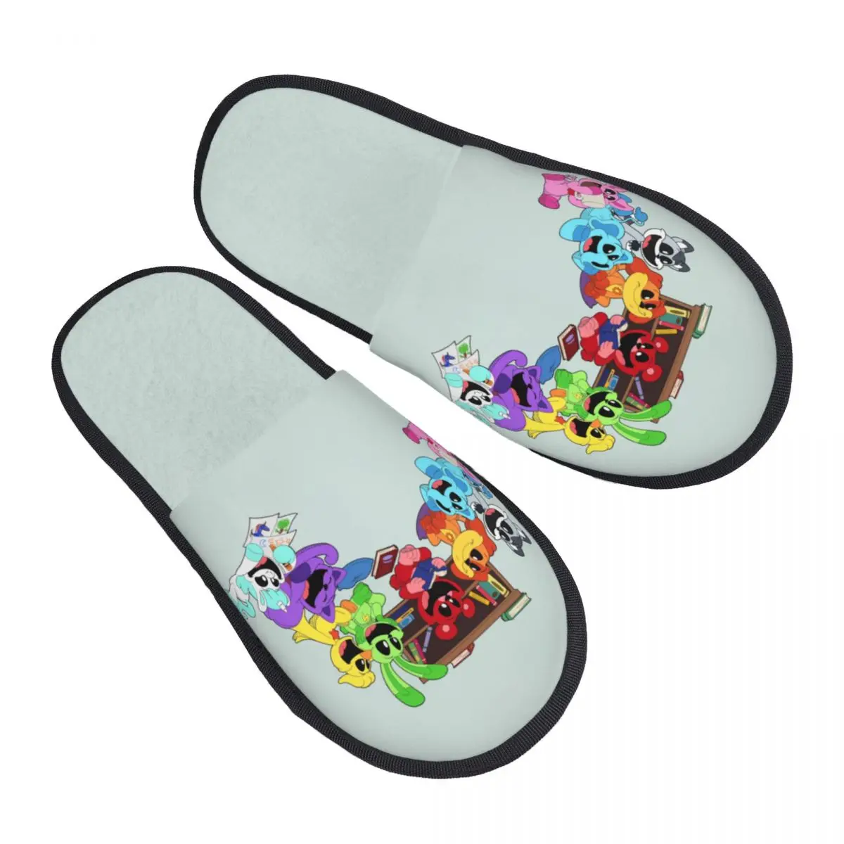 Custom Colorful Smiling Big Mouth Critters Group Guest Slippers for Spa Women Scarry Animated Game House Slipper