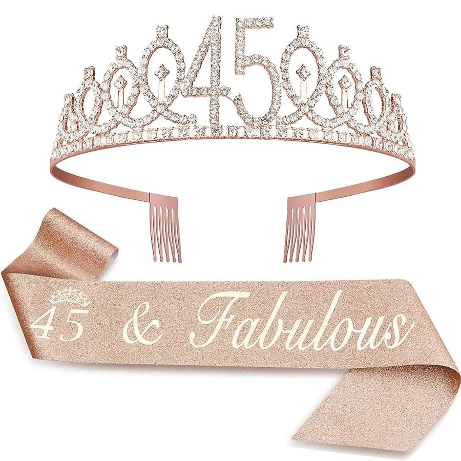 Geburtstagsschärpe und Krone für Frauen 15., 20., 25., 30., 35., 40., 45., 50., 55., 60., 65., 70. Geburtstag Party-Geschenke Dekoration – Detail 3