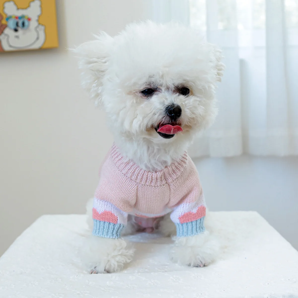 1PC Pet Clothing Dog Cat Spring and Autumn Hoodie Blue Pink Love Jacquard Sweater Suitable for Small and Medium sized Dogs