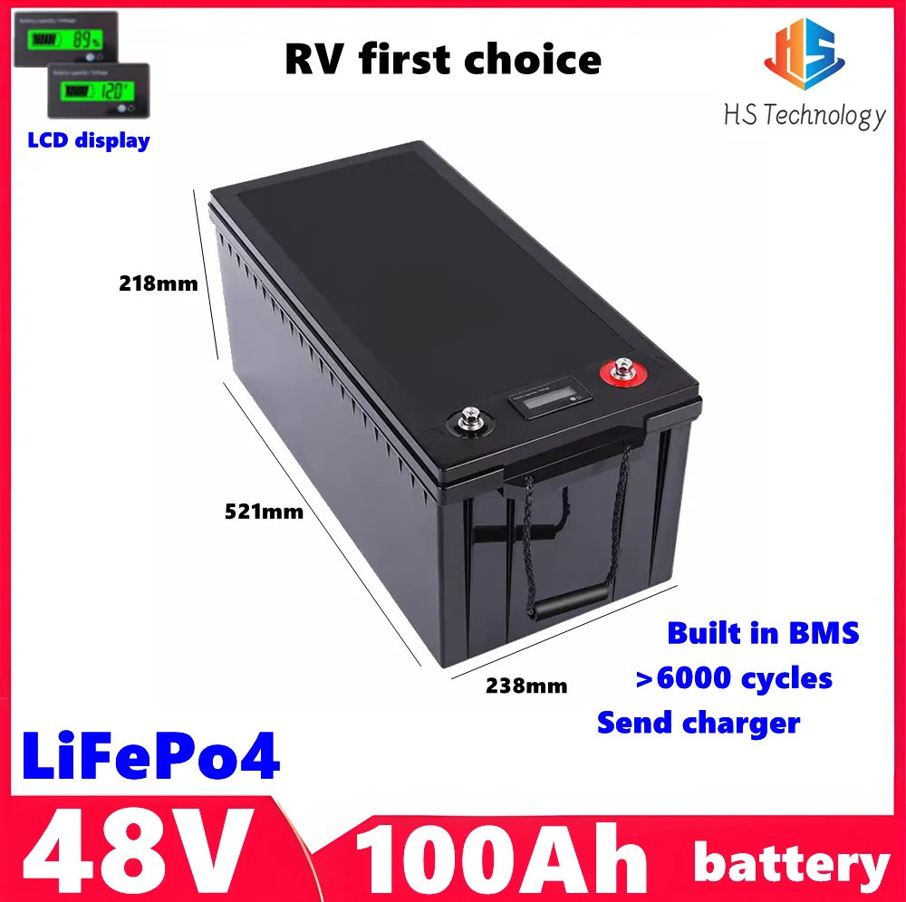 lithium 48v 100AH lifepo4 battery with BMS for tricycle golf cart inverter Solar energy storage，Outdoor，Camping+10A charger