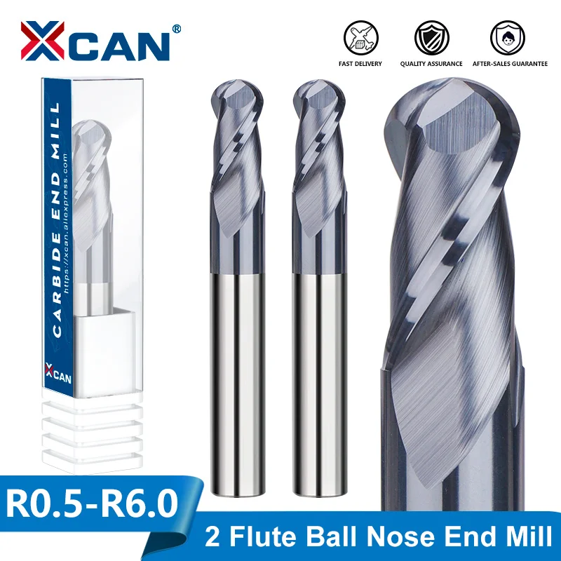 XCAN Milling Bit Ball Nose End Mill 2 Flute R0.5-R6.0 Carbide Milling Cutter HRC 45 CNC Machine Milling Tools Router Bit