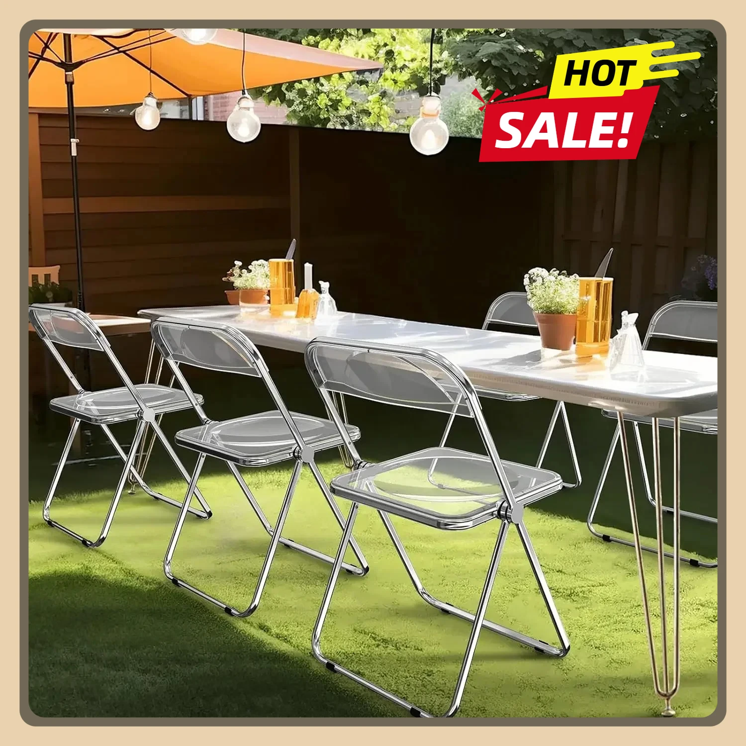 

Acrylic Folding Chairs, Clear Chair Foldable and Stackable, Transparent 4 Pack