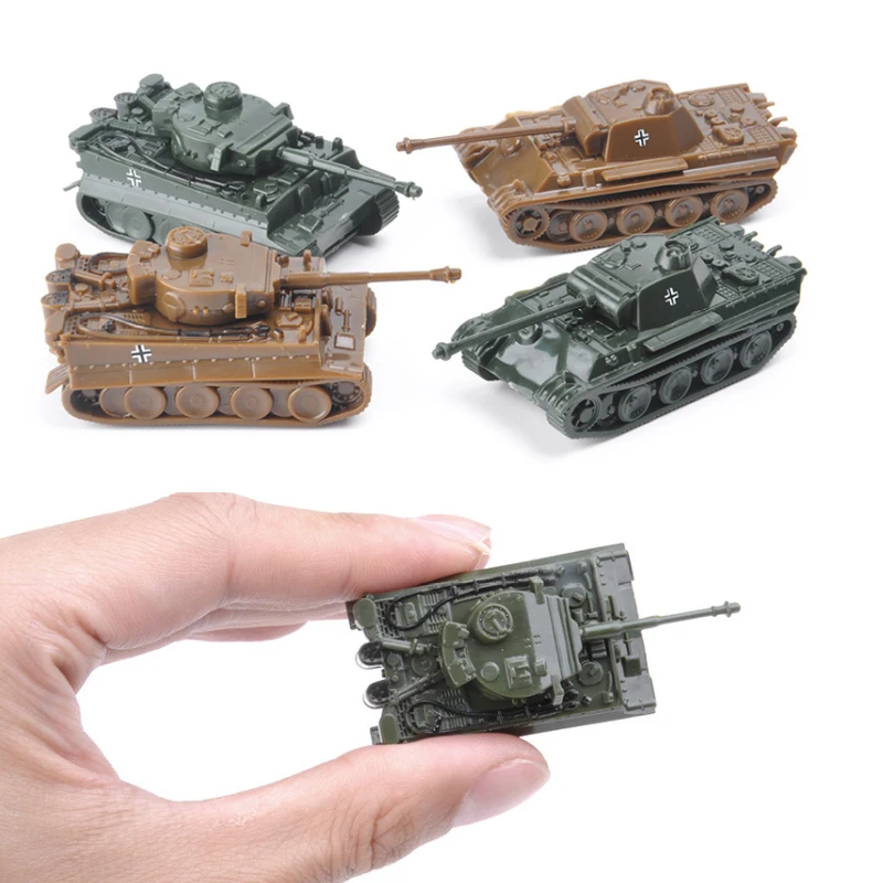 1:144 Steel ball Tank Model 4D Mini Sliding Toy Car Finished Model Mini Tank Scene Sand Table Toy Tiger Leopard 4-piece Set A32