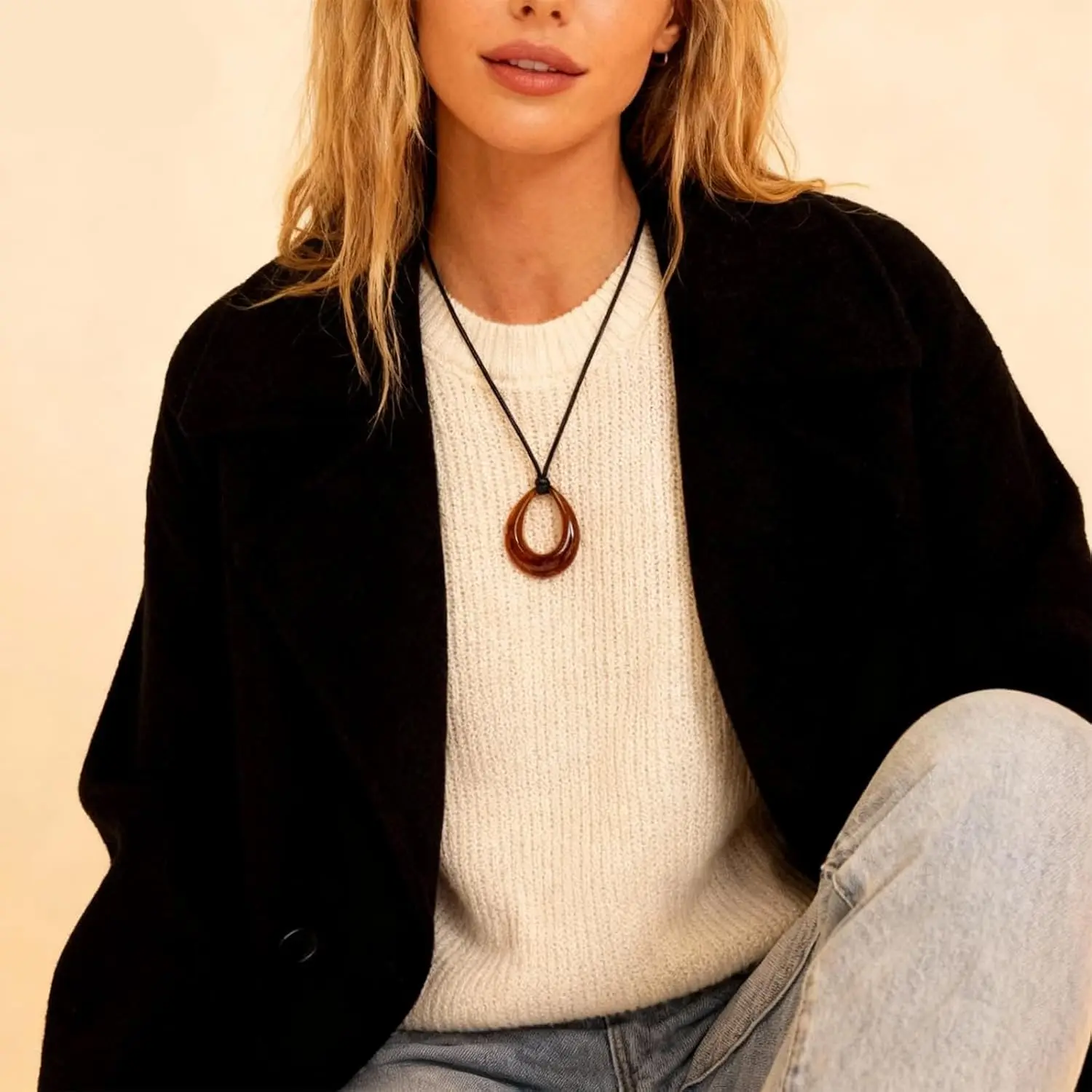 

Boho Necklace Gold Pendant Jewelry for Women Chunky Gold Necklaces Statement Big Circle Black Necklaces Western Leather Rope