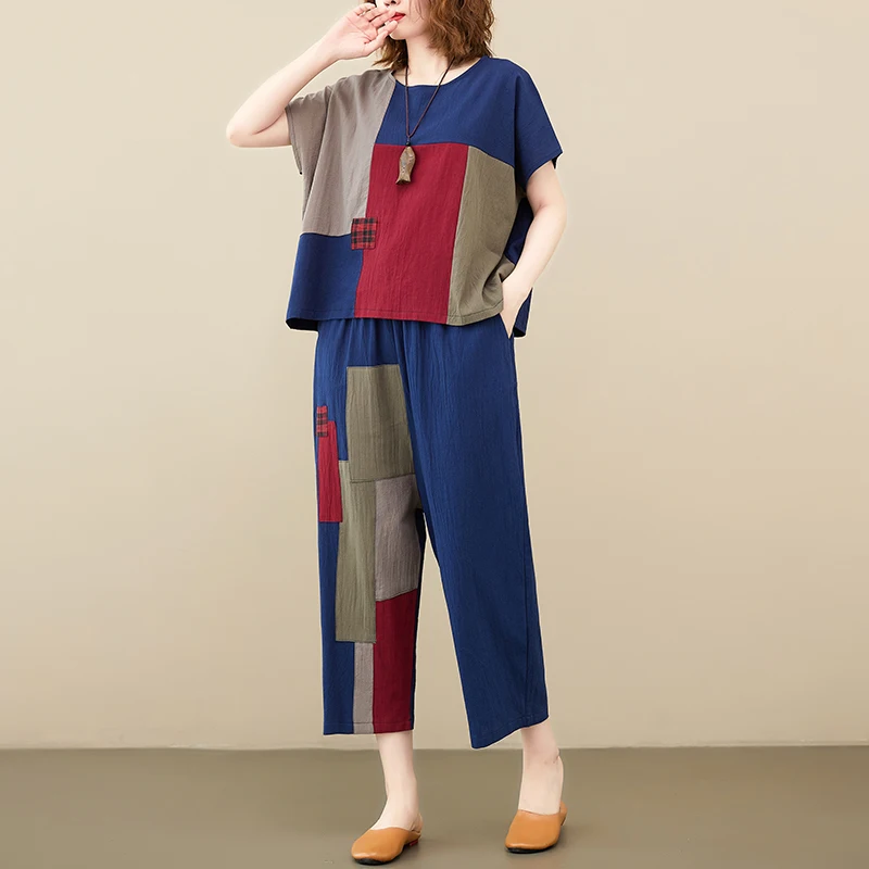 Slimming Effectiven Cotton Linen Patchwork Loose Fit Women's Faion Set Summer New Sle Ethnic Retro Individuali - Image 4