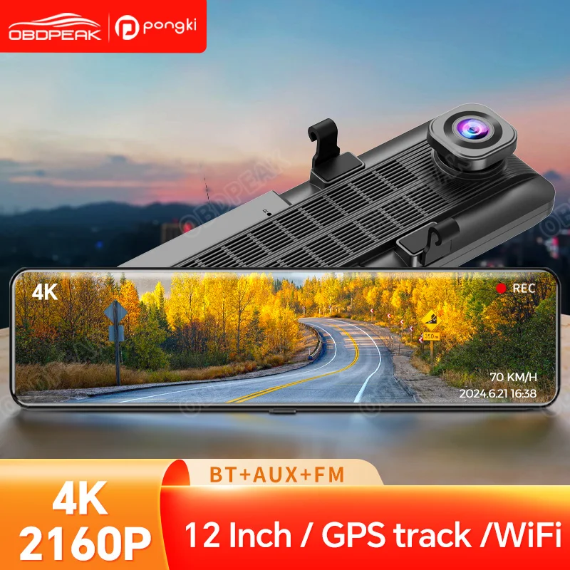 

12 Inch 4K 3840*2160P WIFI GPS Car Dvr Mirror Dash Cam Dual Lens Dashcam Drive Recorder Stream RearView Mirror IPS Screen Camera