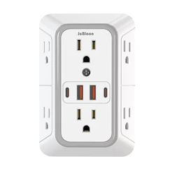 US Multi Socket Wall Socket with 6 AC Outlets 4 USB Port(2 Type C), Universal Plug Power Strip Network Filter Fast Charging