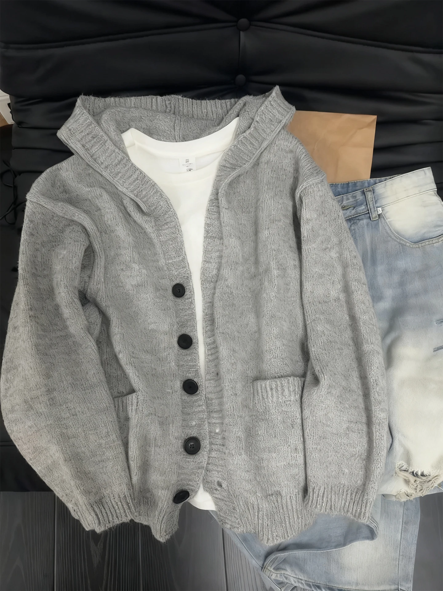 

Ретро-кардиган свободного кроя с капюшоном для женщин, осенне-зимний, вязаный, в стиле BF, маленький размер, удобная верхняя одежда