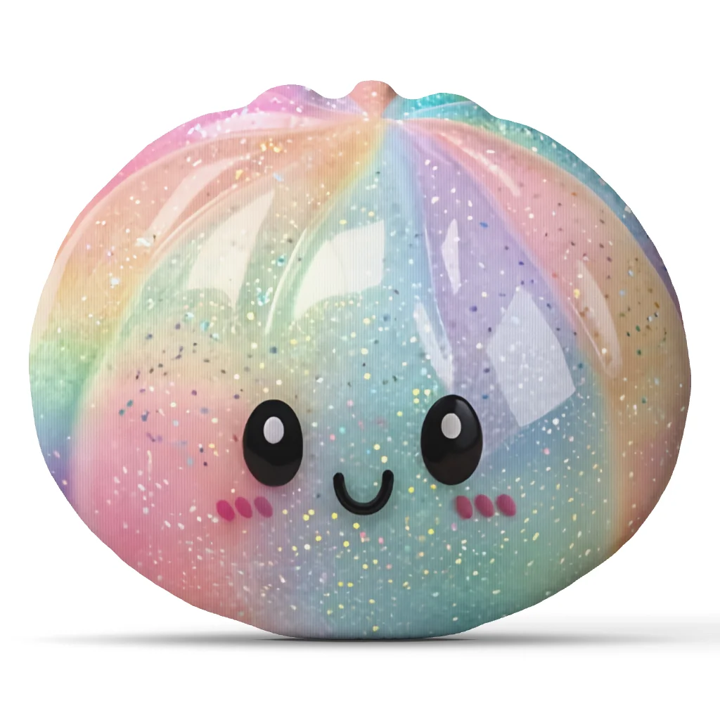 Pastel Rainbow Glitter Dumpling Plush Pillow Cute Kawaii Stuffed Cushion Throw Pillow for Sofa Bed Bedroom Home Decor Gift