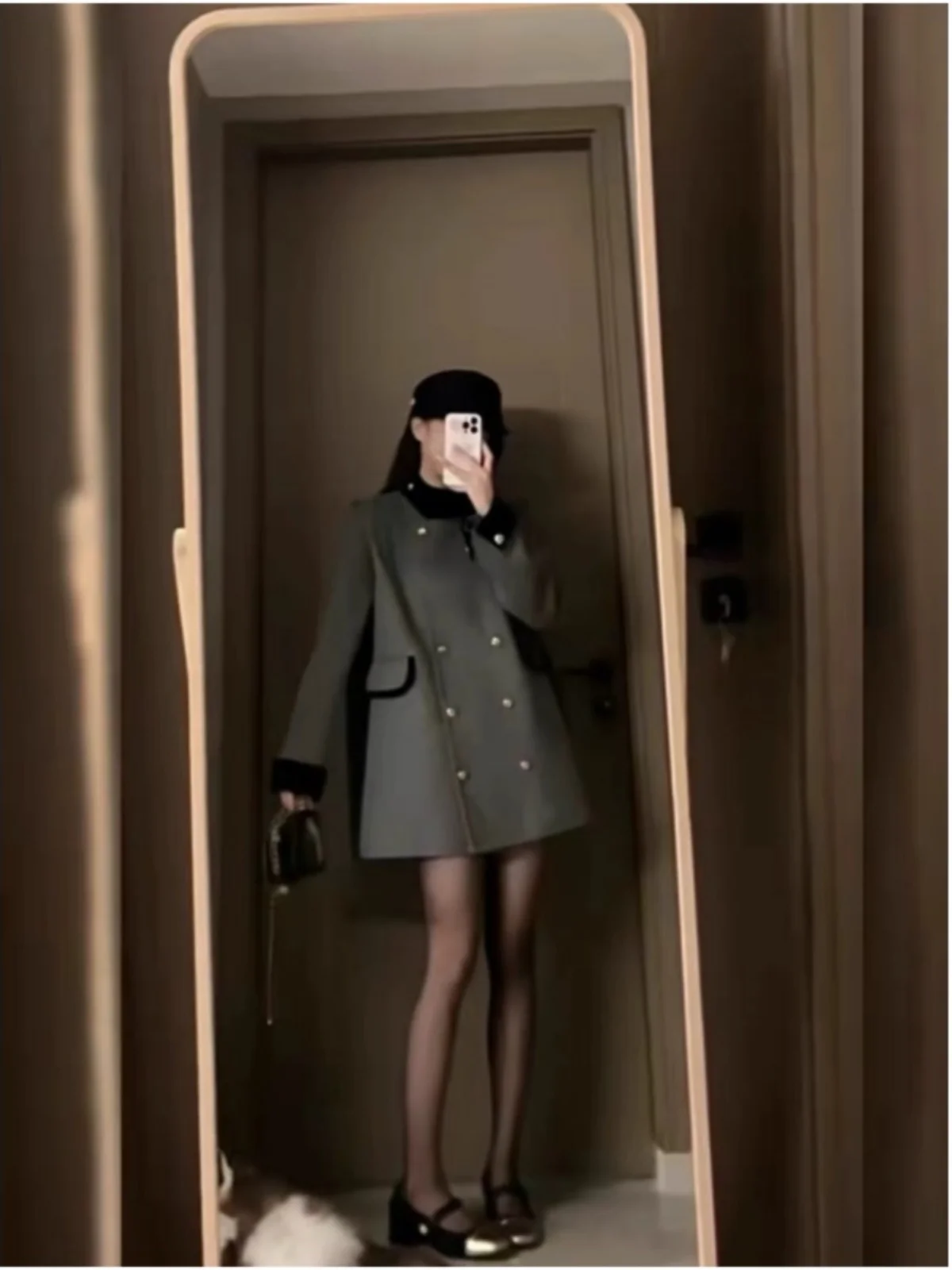 

Шерстяное пальто Salt Series Thiened, осень-зима, свободный крой, цветная блузка, маленький размер, Ele Lady Commuter Sle, длинное пальто све