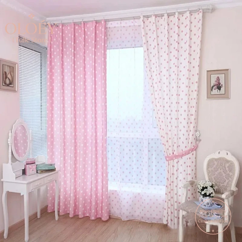 

Korean Fresh Small Dot Pattern Veil Curtains for Kids Girls Bedroom Semi Shade Tulle Window Drapes Custom Made Minimalist Decor