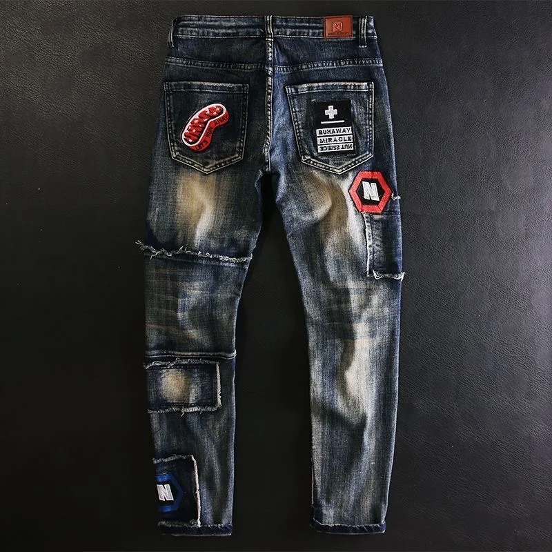 2023 Spring and Autumn New Classic Fashion Embroidered Patch Straight Leg Jeans Men\'s Casual Comfort Stretch High Quality Pants
