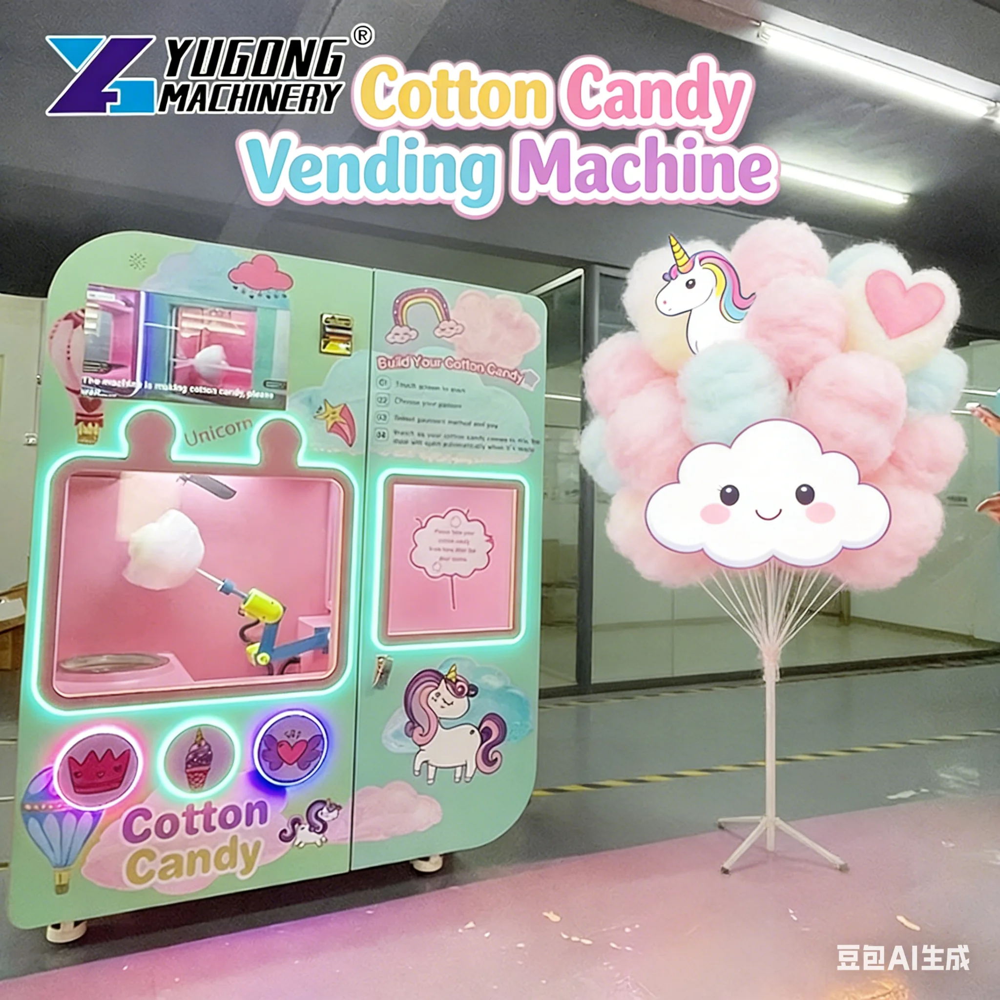 Customized New Automatic Cotton Candy Vending Machine Electric Cotton Candy Machine Commercial Candy Floss Maker