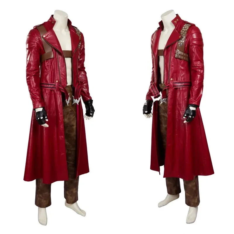 Halloween Dante Cosplay Costume Red Leather Trench Coat Pants Outfit Full Set and Individual Items Are Sold Man Suit Custom Made