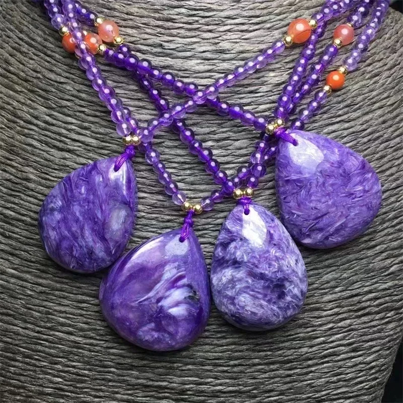 Natural Charoite Bead Chain Pendant Fashion Women Healing Jewelry Gemstone Crystal Charm Choker Necklace