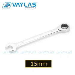 15mm Combination Wrench Fixed Head Ratcheting 72T and Open End High Torque Mirror Polish Spanner Repair Hand Tool