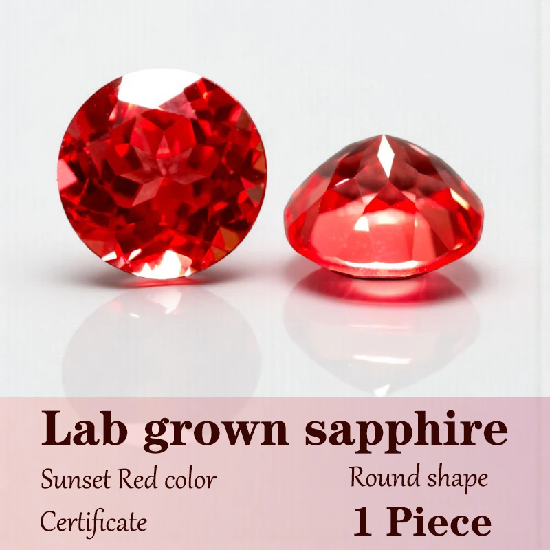 

Круглая огранка, закат, красный цвет, выращенный в лаборатории сапфир, оптовая продажа для DIY, усовершенствованные подвески, ювелирные изделия, кольца, изготовление сережек с сертификатом