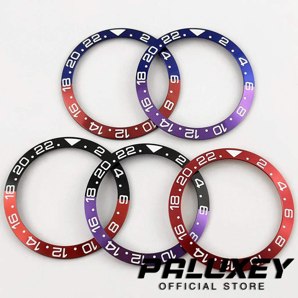 38mm GMT Red Blue Purple Black Green GMT Aluminum Bezel Sloping Diving Watch Insert Watch Replace Watch Bezel Inserts Ring