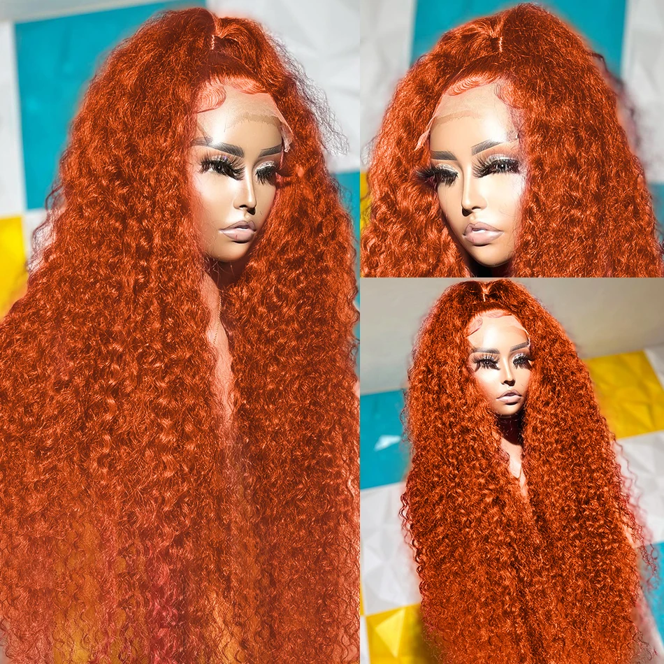 30 40 Inch Diepe Golf Oranje Gember 13X6 Krullend Kant Voorkant Menselijk Haar Pruiken 250 Dichtheid 13X4 Lace Frontale Pruik Voor Vrouwen