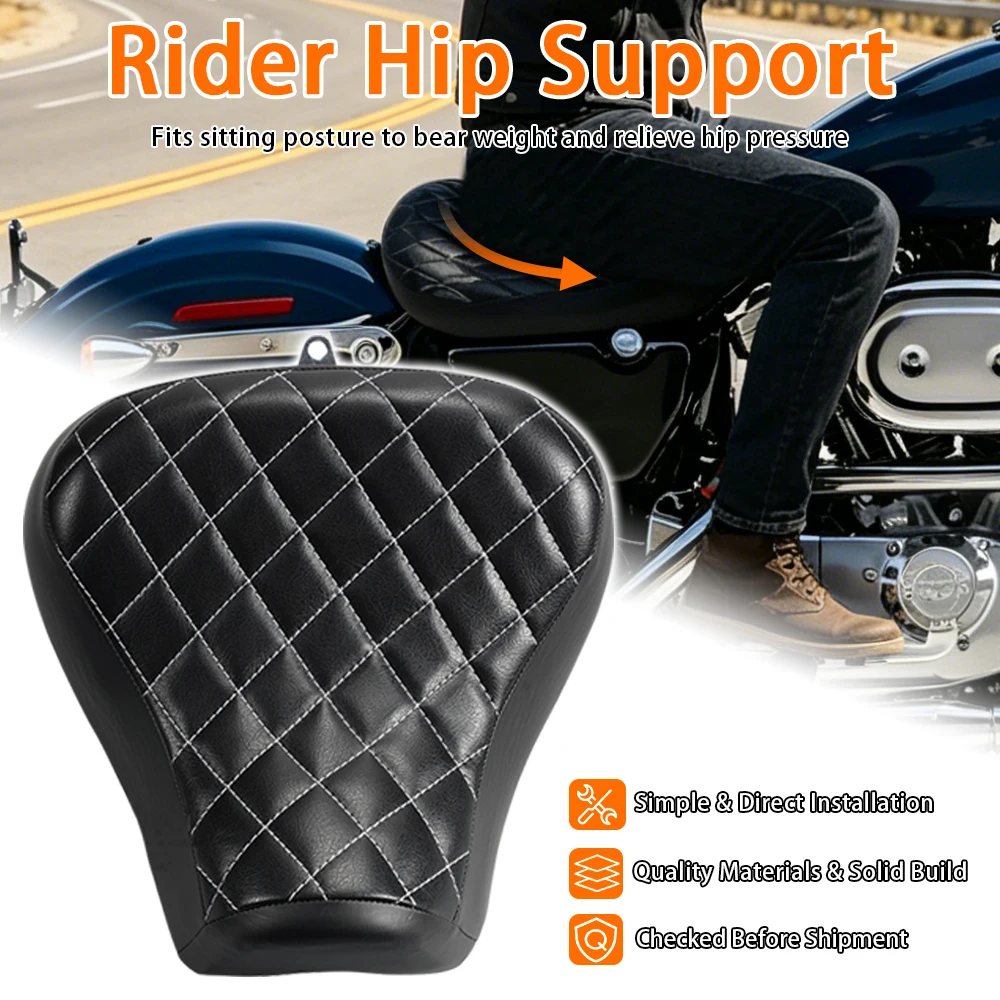 White Diamond Stitch PU Leather Bobber Solo Seat For Harley Sportster XL883 XL1200 XL72 XL48 Custom 1983-2003 Motorcycle Saddle
