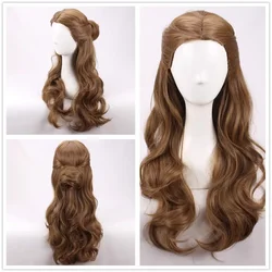 Halloween Beauty and the Beast women Princess Belle Wig Emma Waston Long Wavy Wig Cosplay /Role Play Costume