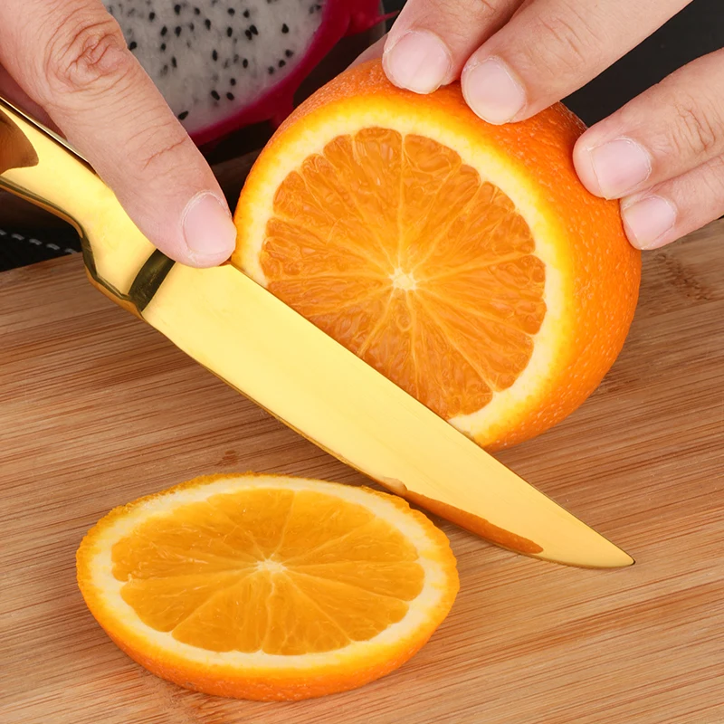 2Pcs Kitchen Knives Set BBQ Knife Fruit Cutter Slicer Stainless Steel Gold Cutlery Sharp Meat Fish Knife Cooking Tools OEM Logo