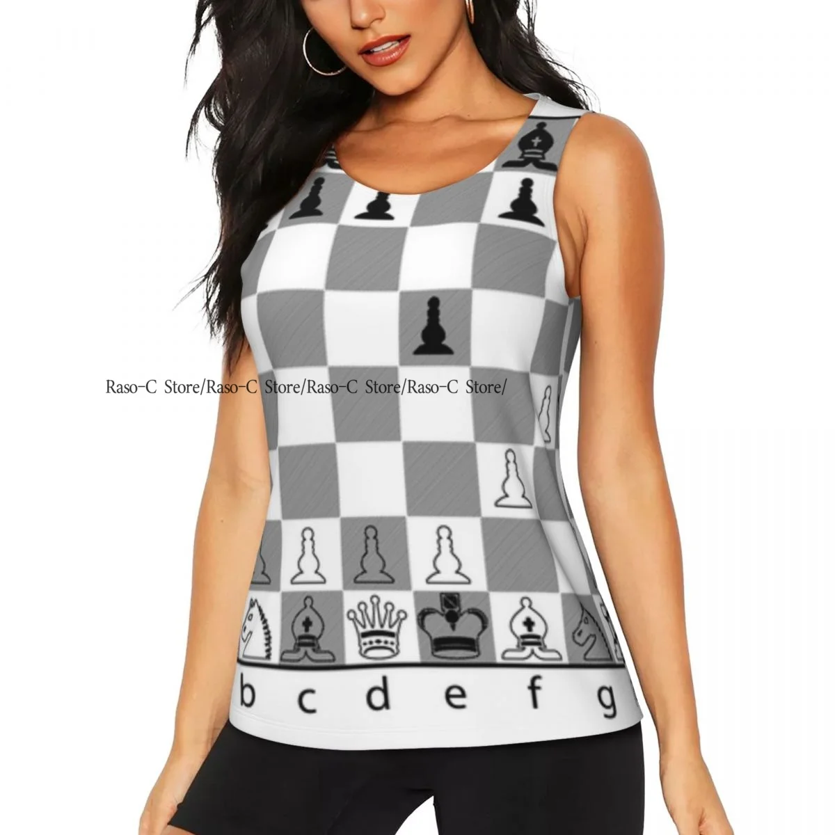 Women Casual Sport Yoga Vest Chess Table Quick Dry Running T-shirt Training Workout Gym Sleeveles