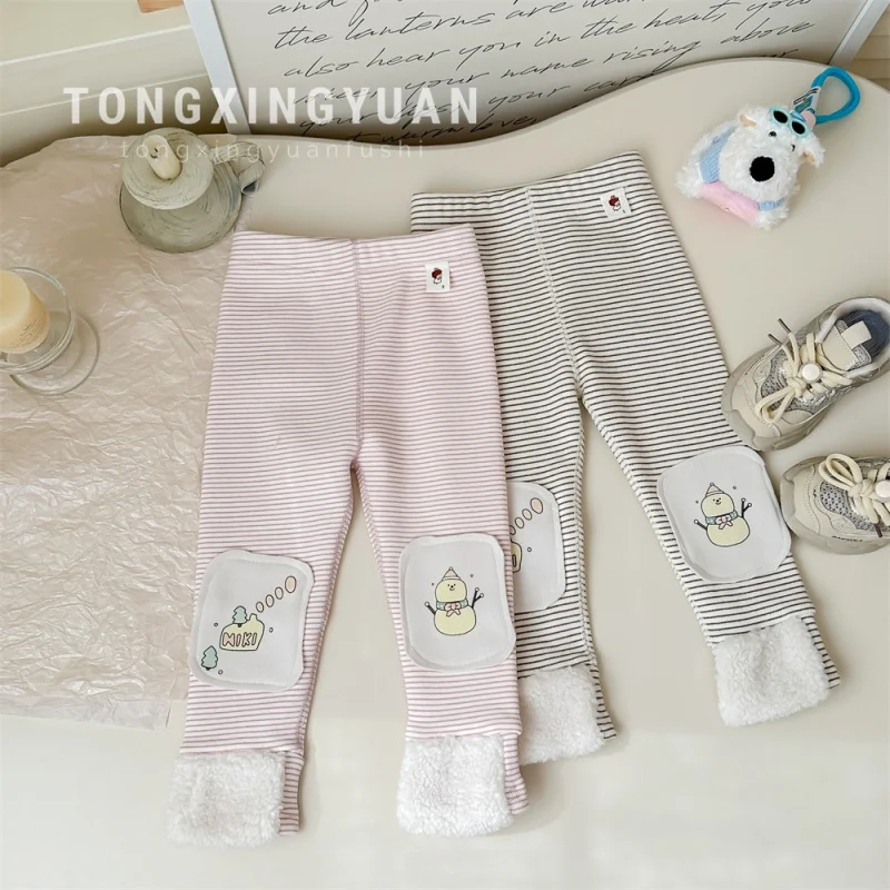 

Girls Velvet Padded Leggings2024Autumn and Winter New Fashionable Sweet Baby Girl Single-Layer Fleece-Lined Warm-Keeping Pants O