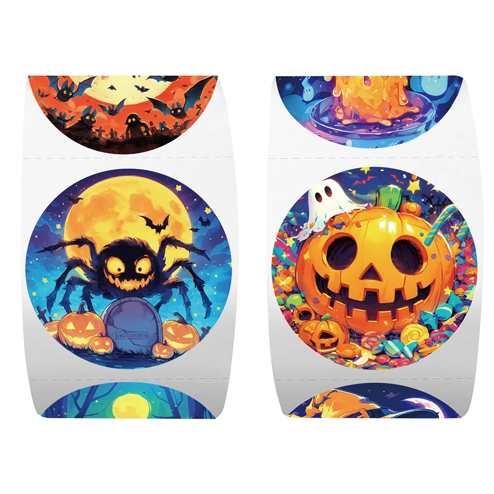 500pcs/roll Cartoon Halloween Theme Sealing Stickers Funny Graffiti Decals DIY Scrapbook Suitcase Phone Cute Reward Sticker Toy