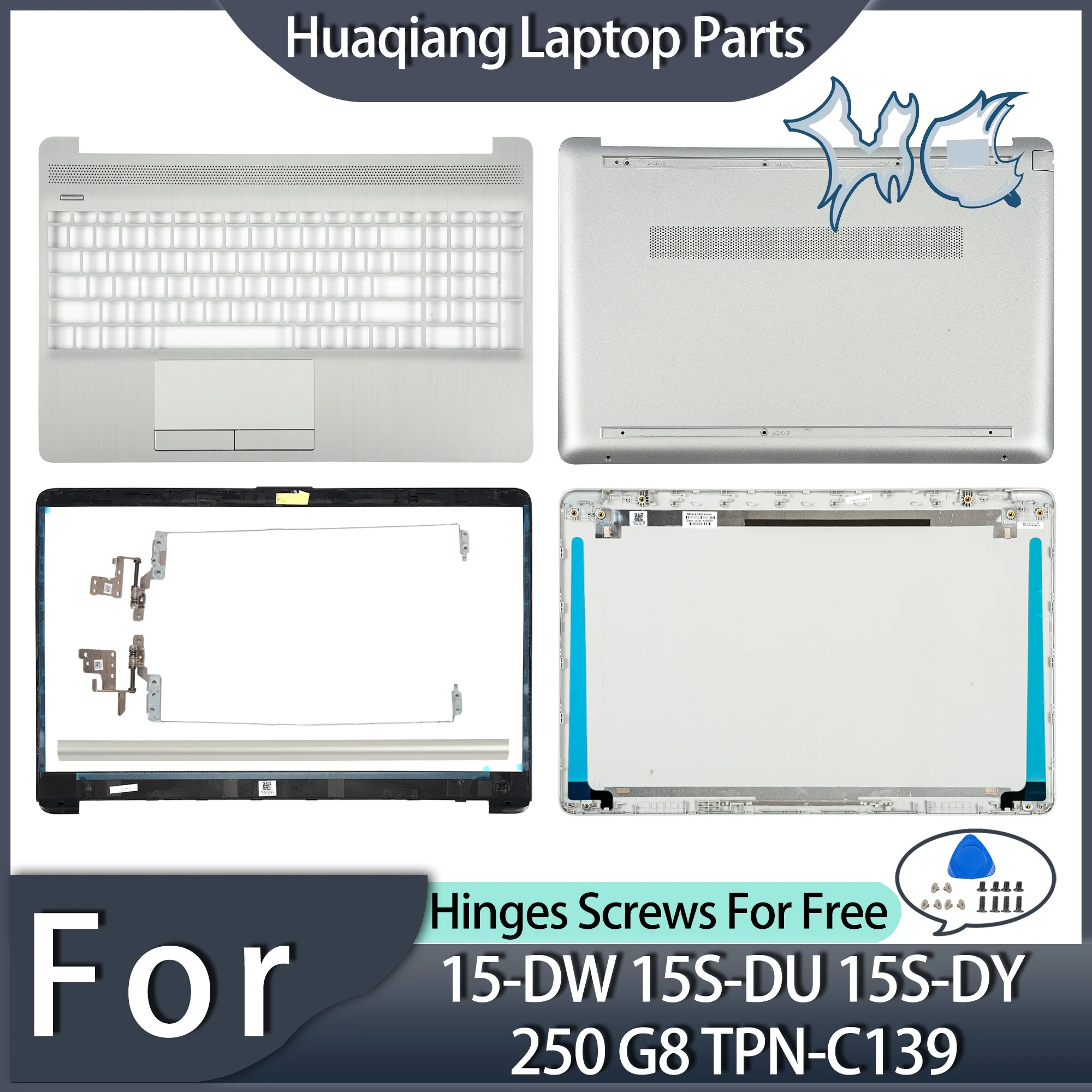 Imagem -01 - Lcd Tampa Traseira para Notebook Moldura Frontal Dobradiças e Dobradiça 15.6 Polegada Peças de Reposição 15-dw 15s-du 15s-dy 250 255 g8 Tpn-c139