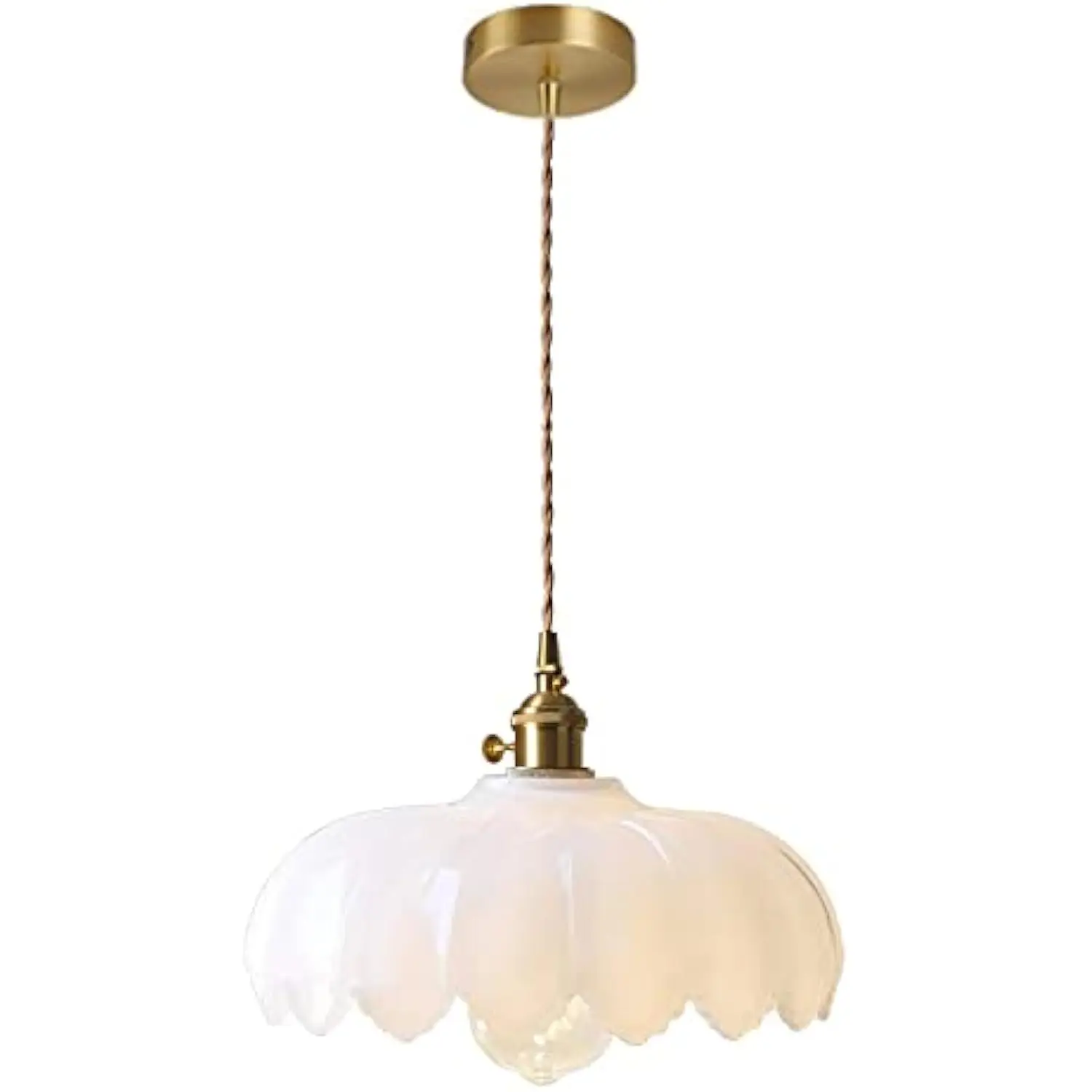 

Milk White Glass Pendant Light Fixtures Medium 9.8 Inches Lampshade Gold Brass Finish and Switch Vintage Pendant Ceiling Lamp C