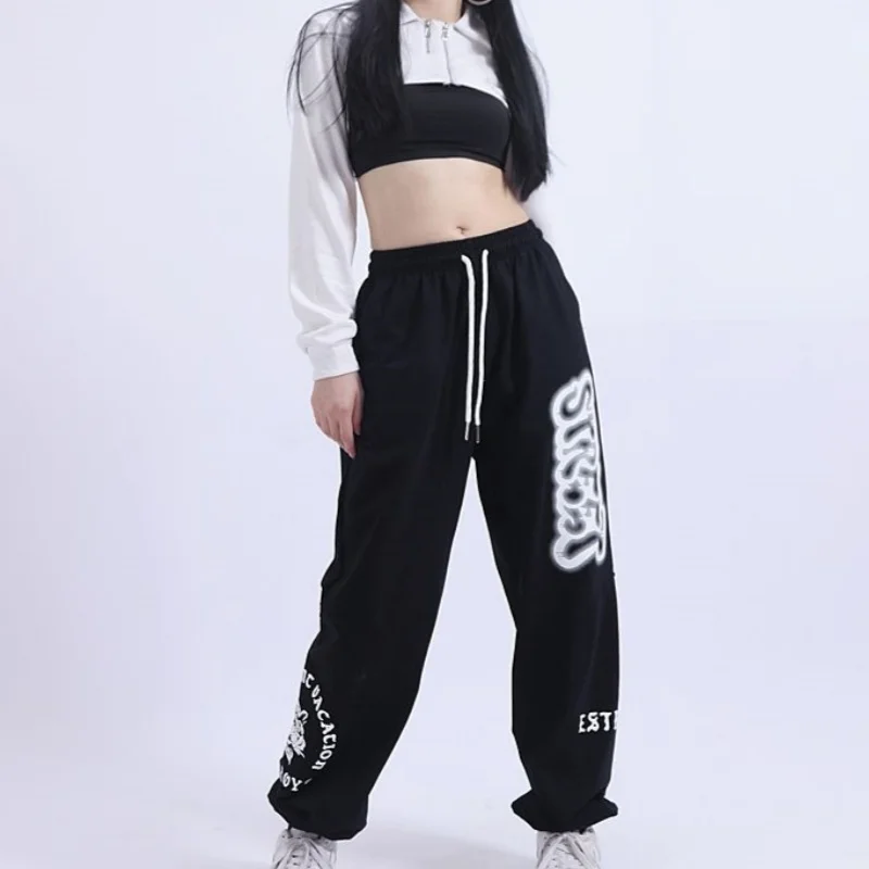 Pantalones de chándal de baile de Jazz y Hip-hop para mujer, pantalones deportivos holgados informales de estilo americano con estampado de letras, ropa de calle Y2k, Joggers de tendencia a la moda