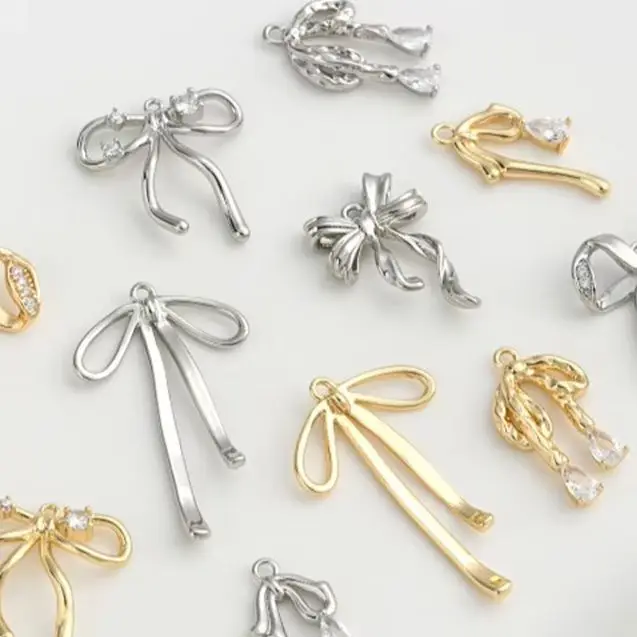 

14K Gold Water Drop Zircon Bow Pendant DIY Handmade Earrings Ear Jewelry Pendant Accessories K889