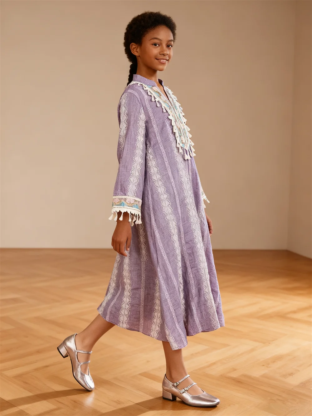 

Ид вышивка Абая для девочек детское мусульманское платье Ближний Восток Дубай кафтан с кисточками ислам детская одежда арабский халат Джеллаба Рамадан