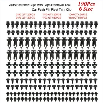 Clips de fixation automatique, 6 tailles, 190 pièces, Rivet de retenue de véhicule, panneau de porte, doublure de garde-boue, garniture de garde-boue de pare-chocs, Clips de voiture mixtes en plastique