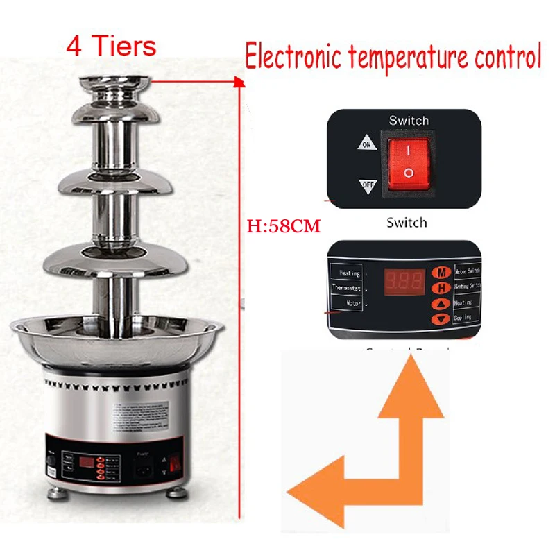 Elektryczna 4/5/6/7Tiers Komercyjna maszyna do fontanny czekoladowej Piec do topienia czekolady Tłuczek do czekolady Ogrzewanie czekolady
